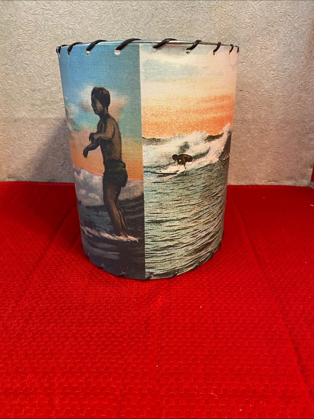 Vintage Surf Scene Fabric Lampshade - Blue and Orange - Picture 3 of 6
